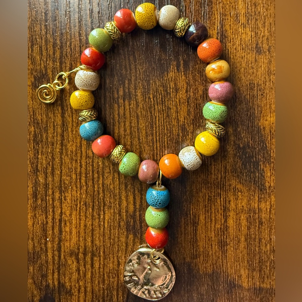 Colorful Beaded Bracelet with Gold Accents
